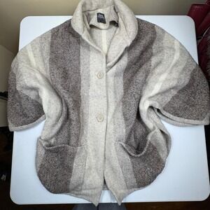Rusk & Finch Wool Striped Shawl Collar Cape Jacket Women Size Medium Large‎